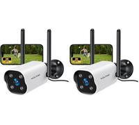 WOLFANG Camara Vigilancia WiFi Exterior, 2K Seguridad Camaras Vigilancia Domicilio WiFi 2,4G con Visión Nocturna Color, Detección de Movimiento, Sirena, Audio Bidireccional, IP65 (Paquete de 2)