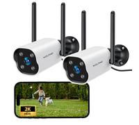 WOLFANG Camara Vigilancia WiFi Exterior, 2K Seguridad Camaras Vigilancia Domicilio WiFi 2,4G con Visión Nocturna Color, Detección de Movimiento, Sirena, Audio Bidireccional, IP65, 2 Pack
