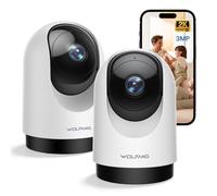 WOLFANG Cámara Vigilancia WiFi Interior 2K/3MP 360° PTZ 2 Pack | Camara Vigilancia Bebe/Perros, Detección Movimiento e IA, Audio Bidireccional, Visión Nocturna Clara, 2,4GHz, SD/Cloud