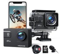 WOLFANG GA300 Cámara Acción 4K, Submarina 40m Impermeable con Tarjeta 32GB, WiFi 60FPS 24MP, Zoom 8X + Gran Angular 170° EIS, Mando 2.4G, Pantalla Táctil, 2 Baterías 1350mAh