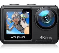 WOLFANG GA420 Cámara Deportiva Doble Pantalla 4K 60FPS 24MP, 10M Cuerpo/40M Impermeable, WiFi Webcam Videocámara Subacuática, Micrófono Dual, Control Remoto, EIS, 2x1350mAh Baterías,Accesorios