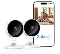 WOLFANG Cámara Vigilancia WiFi Interior 1080P con Visión Nocturna, Detección de Humano y, Audio Bidireccional, Compatible con Alexa, Alarma, Almacenamiento en Aarjeta SD y en la Nube, Paquete de 2