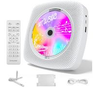 WOLFANG Reproductor de CD portátil Bluetooth para casa y Exterior, con Altavoces, batería Recargable 4000 mAh, Radio FM, USB, Mando a Distancia, Montaje en Pared y Soporte de Mesa