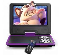 WOLFANG Reproductor de DVD Portátil de 9,5 Pulgadas para Niños en el Coche con Pantalla HD Giratoria de 7,5 Pulgadas, Altavoces Estéreo, 6h de Autonomía, Soporte de Sincronización,Púrpura