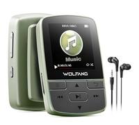 WOLFANG Reproductores MP3 de 64 GB con Bluetooth 5.3, Clip Deportivo, tamaño Mini, Peso de 1 Onza, Radio FM HiF, grabadora de Voz, Auriculares incluidos, Verde Militar