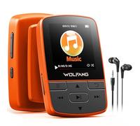 WOLFANG Reproductores MP3 de 64 GB con Bluetooth 5.3, Clip Deportivo, tamaño Mini, Peso de 1 Onza, Radio FM HiF, grabadora de Voz, Auriculares incluidos, Naranja