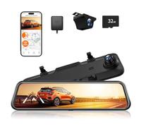 WOLFBOX 2.5K G840H 12'' Espejo Retrovisor con Camera ADAS y BSD, 5.8GHz WiFi, Control por Voz Cámara Retrovisor Coche Monitor de Estacionamiento, Tarjeta 32GB & GPS, Grabación en Bucle