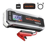 WOLFBOX 4000A arrancador de baterías, 12V arrancador de coche de con cargador rápido de 65W, pantalla LED, batería portátil de 24000mAh (motor de gasolina de 10L, diésel de 10L) con refuerzo, luz LED,