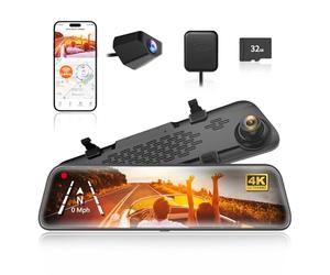 WOLFBOX G840S Cámara de Coche 2160P Full HD 12'', 5.8GHz WiFi, 4K Dashcam con Pantalla táctil Doble Lente, G-Sensor, Grabación en Bucle, Monitor de Aparcamiento, Visión Nocturna, Tarjeta SD de 32 GB