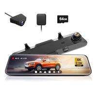 WOLFBOX G900 Retrovisor Dash CAM Coche con Camara 4K+2.5K,12" Espejo Cámara Vigilancia Coche,Delantera y Trasera Dashcam con WDR,Visión Nocturna,Sensor G,Tarjeta de 64 GB y GPS