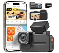 WOLFBOX X5 Duo 4K + 2.5K Dashcam Coche con Antivibración, STARVIS 2 HDR Dashcam Delantera Trasera con 5.8 GHz WiFi GPS, Tarjeta de 64 GB, Control por Voz y Pantalla táctil, IMX678+IMX675 Dash CAM