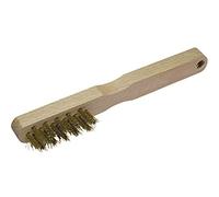wolfcraft Cepillo manual de alambre de latón, 3 filas, mando de madera I 2725000 I Para limpiar, eliminar el óxido y pulir