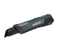 wolfcraft Cuchillo de hoja a presión PRO Safety, 25 mm - 4291000 - Cúter profesional con afilado extra y ergonomía óptima para zurdos y diestros I Autobloqueo y retracción automática de cuchilla