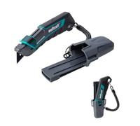 wolfcraft Cúter de cuchilla trapezoidal PRO SAFETY con estuche - 4292000 - Cúter de seguridad con estuche y cordón en espiral, ideal para tenerlo siempre a mano