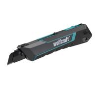 wolfcraft Cúter de cuchillas separables PRO SAFETY, 18 mm - 4290000 - Cúter profesional con afilado extra y ergonomía óptima para zurdos y diestros I Autobloqueo y retracción automática de cuchilla