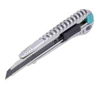 wolfcraft Cúter Profesional con Cuchillas de Precisión de 9 mm y Metal | Cuter de seguridad con carcasa de fundición de cinc para cortar cartón, láminas de plástico y papel con cuchillas 4305000