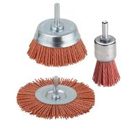 wolfcraft Juego de cepillos de alambre de nylon, agresivos, 3 piezas I 2741000 I Para limpiar, eliminar el óxido y pulir