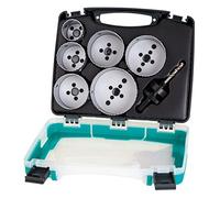 wolfcraft Juego de hojas de sierra de corona bimetal, 7 piezas, 5423000, Para madera, plásticos, metales y materiales de obra en seco, Ø 40-86 mm, profundidad de corte de 40 mm