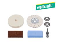 Wolfcraft Juego de Pulido Multiusos para Metales, Plástico y Mármol con Pasta de Pulido y Discos de Fieltro y Algodón
