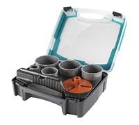 wolfcraft Juego de sierras de corona de perforación, recubrimiento de carburo de tungsteno, 7 piezas I 3464000 I Para paredes de ladrillo y piedra, Ø 33-83 mm, profundidad de corte: 55 mm