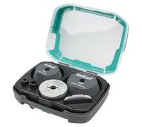 wolfcraft Kit de guía para taladrar de 3 piezas I 5953000 I Guía de sierras de corona para la ampliación centrada de taladros ya existentes Ø 35-70 mm