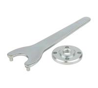 wolfcraft Llave de Brida Recta para Amoladora Angular, Juego de 2 Piezas | Herramienta universal para sujetar discos de corte, desbastado y lijado con tuerca de apriete incluida. 2457000