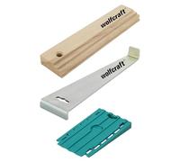 wolfcraft Set para suelos perfectos "Instalación de suelos laminados y de diseño" I 6975000 I Kit completo para suelo laminado compuesto por dispositivo de tracción, taco de madera y 30 cuñas