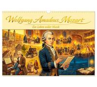 Wolfgang Amadeus Mozart - Ein Leben voller Musik (Wandkalender 2027 DIN A3 quer), CALVENDO Monatskalender: Mozarts Leben als spannende visuelle Reise durch Musik Geschichte und Europa.
