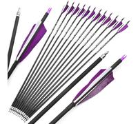 wolfman Flechas de Caza de Carbono con Plumas Reales de 4 Pulgadas, rigidez 500, Puntas roscadas, culatas internas, diámetro Interior 6,2 mm para práctica (Morado, 24p)