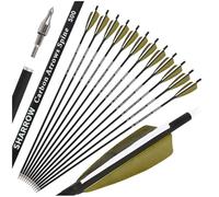 wolfman Flechas de Caza de Carbono con Plumas Reales de 4 Pulgadas, rigidez 500, Puntas roscadas, culatas internas, diámetro Interior 6,2 mm para práctica (Verde Oliva, 12p)