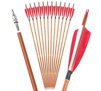 wolfman Lote de 12 Flechas de Carbono Híbrido SP500, con Plumas Naturales de Pavo de 4 Pulgadas - Control Superior para Competiciones de Interior y Exterior (Rojo, Blanco)