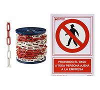 WOLFPACK LINEA PROFESIONAL 1041000 Cadena Plastico Bicolor 6mm Rollo 25 metros + 15050530 Cartel Prohibido el Paso Persona Ajena Empresa 30x21