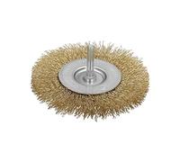 WOLFPACK LINEA PROFESIONAL Cepillo Acero Latonado Para Taladro. Disco Ø 100 mm. Espiga 1/4" Cepillo Taladro Alambre Latón, Cepillo Limpieza, Cepillo Pulir.