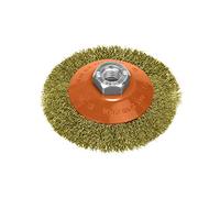 WOLFPACK LINEA PROFESIONAL - Cepillo Oblicuo Con Alambre De Acero Latonado Rosca M14, Ø 100 mm. Alambre de Ø 0,30 mm.