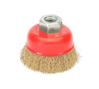 WOLFPACK LINEA PROFESIONAL - Cepillo Taza Con Alambre De Acero Latonado Rosca M14, Ø 65 mm. Alambre de Ø 0,30 mm.