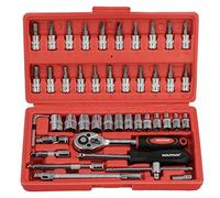 WOLFPACK LINEA PROFESIONAL - Juego Llaves De Vaso y Puntas 1/4" 46 Piezas. Con Apadtador. Cromo Vanadio, Kit Llave Combinada, Kit Carraca, Juego Llaves Vaso