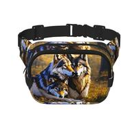 Wolfs Print - Riñonera cuadrada de doble capa con estampado de lobos, unisex, para viajes y entrenamiento, Negro -, Talla única