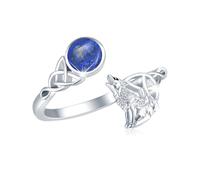 Wolfs Ring 925 Sterling Silber Celtic Knot Mondstein Ringe Verstellbar Ring Tier Ringe Geschenk Valentinstag Schmuck für Damen, 8, Plata de ley, Lapislázuli
