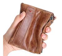 WolFum Cartera corta de piel de vacuno antirrobo para hombre, con doble cremallera, clip para dinero, d, Talla nica
