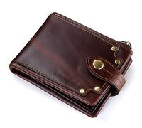 WolFum Cartera de cuero genuino para hombre con cierre y cierre plegable para múltiples tarjetas (color: argento), d