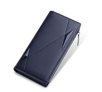 WolFum Cartera de cuero genuino para hombre con cremallera y bolsillo para monedas de negocios, carteras largas para hombre (color: A, tamaño: talla única), b, Talla única