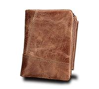 WolFum Cartera de cuero para hombre, billetera de tres pliegues, monedero con cremallera, cartera de cuero (color: A, tamaño: talla única), a, Talla única