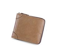WolFum Cartera de cuero para hombre con cremallera monedero pequeño para hombre (color: marrón, tamaño: 10 x 12 cm), Brown, 10*12cm