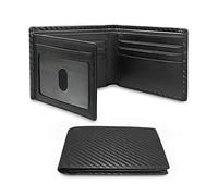 WolFum Cartera delgada minimalista de tres pliegues de fibra de carbono para hombre con ventana de identificación y 9 ranuras para tarjetas (color: negro, tamaño: 11,5 x 9 cm), Black, 11.5*9cm,