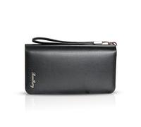 WolFum Cartera larga casual multitarjeta posición al aire libre viaje estudiante bolso portátil bolso de mano hombres impermeable PU marrón doble la comodidad, Black