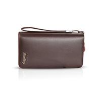 WolFum Cartera larga casual multitarjeta posición al aire libre viaje estudiante bolso portátil bolso de mano hombres impermeable PU marrón doble la comodidad, Brown