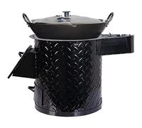 WolFum Estufa de carbón de hierro fundido movible, estufa de camping, estufa de tienda de campaña caliente, estufa de leña para cocinar al aire libre y calefacción al aire libre, con sartén, 40 cm