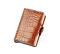 WolFum Funda de aluminio con cepillo antirrobo para hombre, funda para tarjetas de doble escudo de cuero plegable con hebilla (color: paquete de 3, tamaño: como se muestra en la imagen), d, As shown