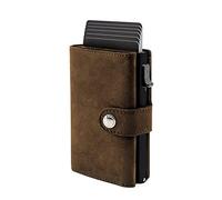 WolFum Mini cartera para tarjetas de crédito con compartimento para monedas de protección de piel auténtica para hombres (color: marrón, tamaño: 6,5 x 10 cm), Brown, 6.5*10cm