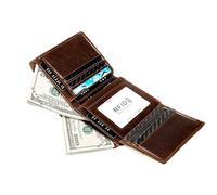 WolFum RFID Cartera de cuero para hombre - Delgado cepillo antirrobo vertical tarjeta de párrafo bolsa para hombre clip corto para dinero (color: D, tamaño: como se muestra en la imagen), Plateado, As
